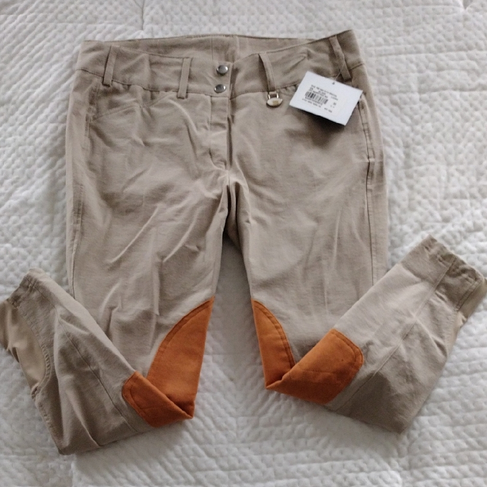 Beige Riding Pants with Orange Patches